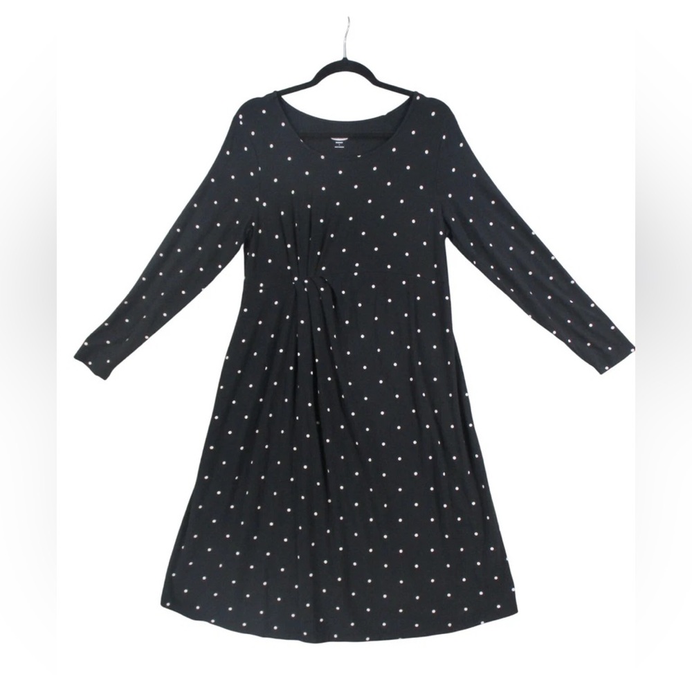 NWT Old Navy Maternity Polka Dot Long Sleeve Midi Dress | Black & White | Size M